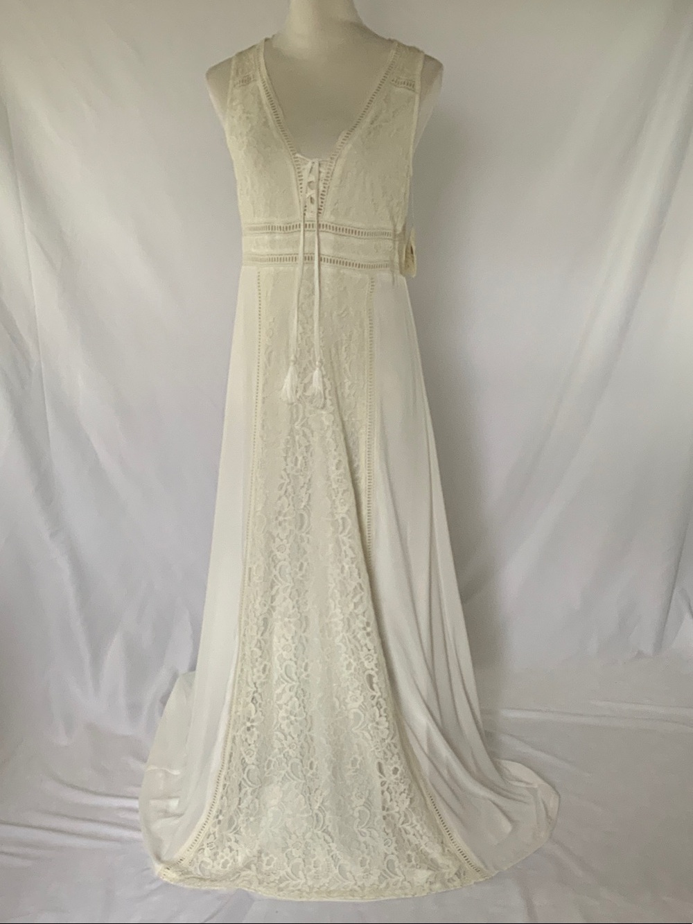 Altar'd State Cream Lace-Panel Maxi Dress